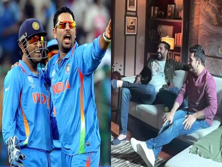 Meeting During Ad film shooting between MS Dhoni and Yuvraj Singh goes viral in social media Watch Video| 