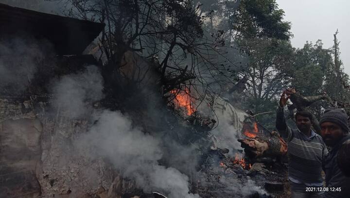 TV visuals showed the badly damaged chopper in flames, possibly under the impact of the crash. Apparently, a major tragedy was averted as the helicopter fell at some distance away from a human habitation, averting possible mass casualties.