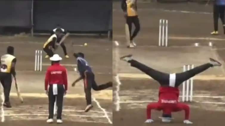 Viral video: umpire's hilarious reaction for given to a wide ball in maharashtra local t20 tournament ચાલુ મેચે એમ્પાયરે વાઇડ બૉલ આપવા કરી એવી એક્શન કે બધા જોતા જ રહી ગયા, વીડિયો વાયરલ