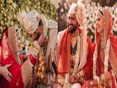 सुर्ख जोड़ा, नाक में नथनी, चोकर हार और हाथों में कलीरें, पंजाबी दुल्हन बन खूब जचीं Katrina Kaif, खूब रची Vicky Kaushal के नाम की मेहंदी