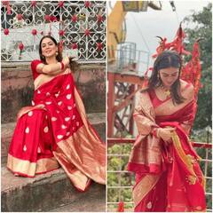 Shraddha Arya Photos: बनारसी साड़ी में नई-नवेली दुल्हन की तरह यूं शर्माती नजर आईं श्रद्धा आर्या, Kundali Bhagya एक्ट्रेस की खूबसूरती पर दिल हार बैठे फैंस