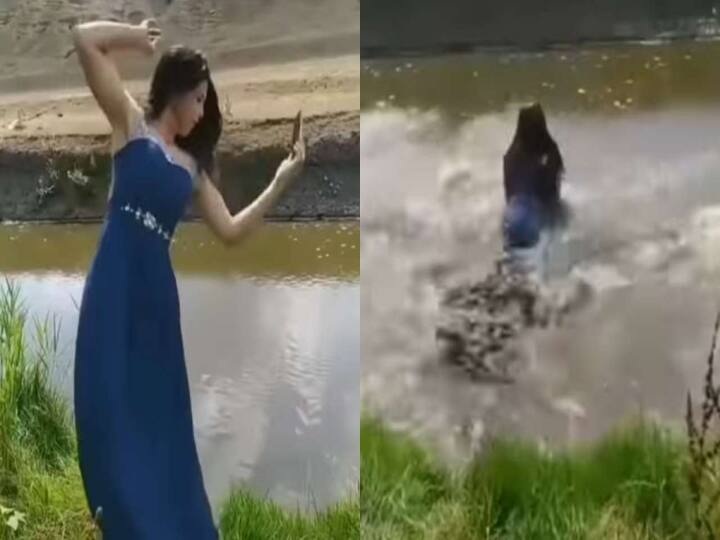 Viral: Girl falls in muddy water while clicking selfie- WATCH video Watch Video: செல்ஃபி எடுக்கும்போது டான்ஸ்... மிஸ் ஆகி சேற்று நீரில் விழுந்த இளம்பெண்..!