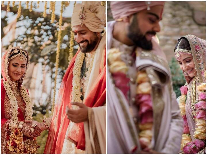 Bollywood couples pheras: बॉलीवुड एक्ट्रेस कैटरीना कैफ (Katrina Kaif) और एक्टर विक्की कौशल (Vicky Kaushal) ने राजस्थान के सिक्स सेंस फोर्ट में सात फेरे लिए. विक्की (Vicky) और कैटरीना (Katrina) दूल्हा-दुल्हन के रूप में बेहद खूबसूरत लगे. विक्की और कैट (Vicky And Kat) ने एक दूसरे का हाथ पकड़ बेहद ही रोमांटिक अंदाज में फेरे लिए. बॉलीवुड में ऐसे और भी कई कपल हैं जिन्होंने इसी अंदाज में फेरे लिए जिसमें अनुष्का शर्मा (Anushka Sharma)-विराट कोहली (Virat Kohli), प्रियंका चोपड़ा (Priyanka Chopra)- निक जोनास (Nick Jonas) समेत कई नाम शामिल है.