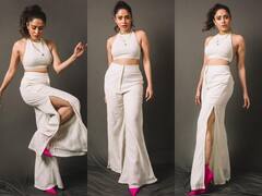 Nushrratt Bharuccha Photos: क्रॉप टॉप, हाई स्लिट पैंट संग पिंक हील्स में नुसरत ने दिखाए मूव्स, फोटोज देख फैंस ने पूछा- विक्की-कैटरीना की शादी में गई हैं?