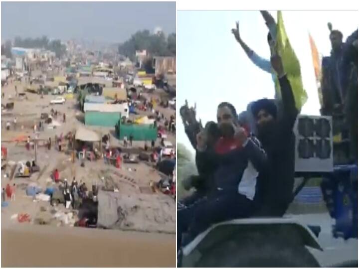 Farmers Remove Tents From Delhi Borders, Set To Return Home With Victory March Today watch Video: பிரிந்த கூடாரங்கள்... பறந்த டிராக்டர்கள்.... வெற்றி போராட்டத்திற்குப் பின் பஞ்சாப் திரும்பும் விவசாயிகள்!