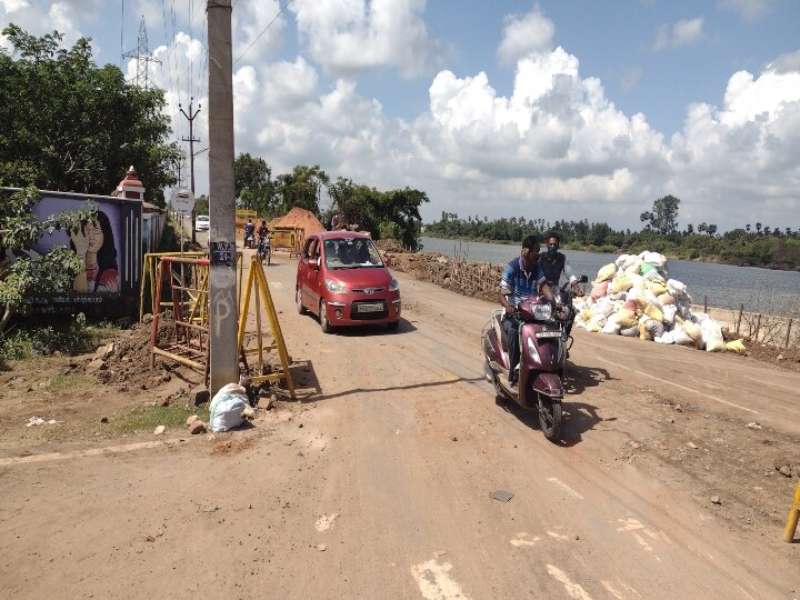 கடலூர் ஆட்சியர் அலுவலகம் அருகே மண் அரிப்பால் பழுதான சாலை  தற்காலிக  சீரமைப்பு