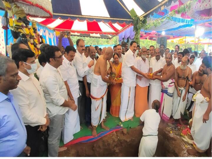 HR & CE minister inaugurated Narasimma Perumal kovil basic facilities spot. 7 மாதங்களுக்குள் 551 கோயில்களுக்கு குடமுழுக்கு - இந்து சமய அறநிலையத்துறை அமைச்சர் சேகர்பாபு