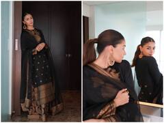 Alia Bhatt Photos: ब्लैक हैंडवॉवन ब्रोकेड सलवार सूट में आलिया भट्ट का दिखा खूबसूरत अंदाज, सादगी से फैंस को बनाया दीवाना