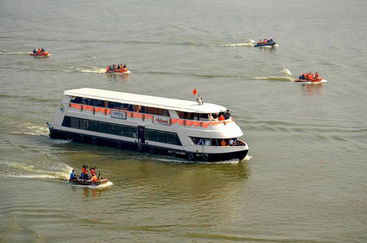 Prime Minister Narendra Modi’s on a cruise ship during his visit to his parliamentary constituency, Varanasi. (PTI Photo)