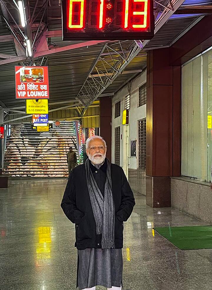 Prime Minister Narendra Modi during a visit to the Banaras Station. (PTI Photo)