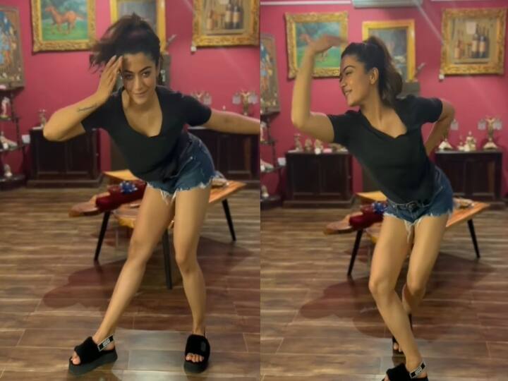 VIDEO: Rashmika Mandanna joins Saami Saami trend for Pushpa: The Rise and nails it Watch video | ’சாமி...ஹே சாமி ‘  டெனிம் ஷார்ட்ஸில் கிளாமராக டான்ஸ் ஆடிய ராஷ்மிகா ! - வைரலாகும் வீடியோ!