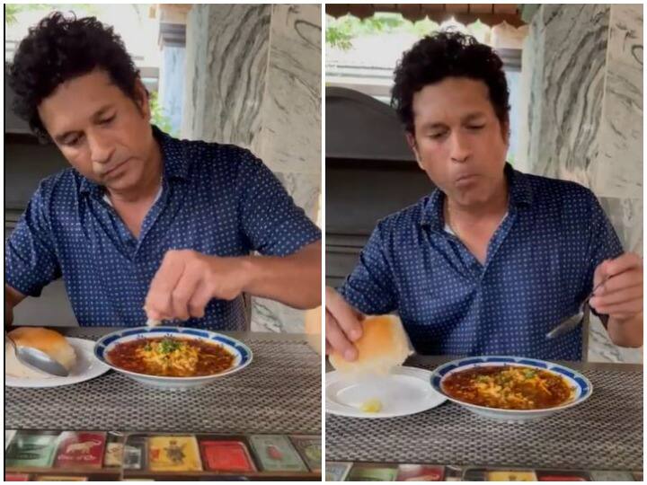 Sachin Tendulkar was seen enjoying the Maharashtrian food Misal Pav Watch: महाराष्ट्रियन भोजन मिसल पाव का आनंद लेते दिखे सचिन तेंदुलकर, शेयर किया वीडियो