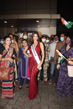 PICS: Miss Universe 2021 Harnaaz Sandhu Returns To India, Receives Grand Welcome At Airport