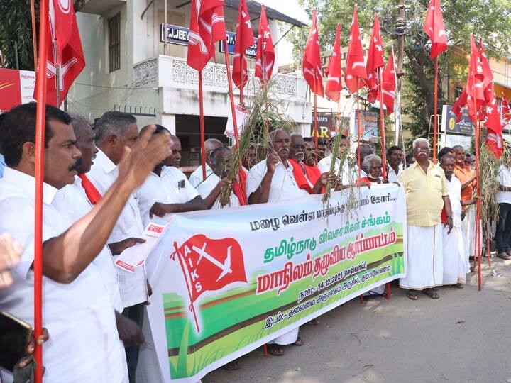 Kumbakonam: Farmers protest with rotten seedlings - Compensation for rain-affected crops அழுகிய நாற்றுகளுடன் விவசாயிகள் போராட்டம் - மழை பாதித்த பயிர்களுக்கு உரிய இழப்பீடு தர கோரிக்கை