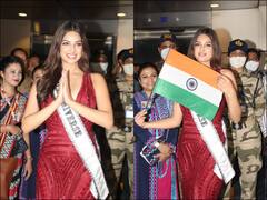 PICS: Miss Universe 2021 Harnaaz Sandhu Returns To India, Receives Grand Welcome At Airport