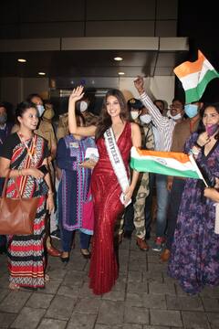 PICS: Miss Universe 2021 Harnaaz Sandhu Returns To India, Receives Grand Welcome At Airport