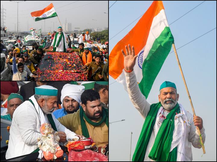 दिल्ली के प्रवेश बिंदु गाजीपुर पर एक साल पहले डेरा जमाने वाले किसान, आंदोलन के स्थगित होने के बाद राकेश टिकैत के नेतृत्व में विजय यात्रा के साथ घरों को लौट गए हैं. हवन पूजन और प्रसाद में हलवा वितरण के बाद भारत माता की जयकार और देशभक्ति के गीतों के बीच विजय यात्रा में शामिल किसान अपने गंतव्य को रवाना हुए. इस बीच मेरठ पहुंचने पर राकेश टिकैत ने कहा कि हमारे पोस्टर का कोई भी राजनीतिक पार्टी इस्तेमाल ना करे, हम चुनाव नहीं लड़ेंगे. (तस्वीर: पीटीआई)