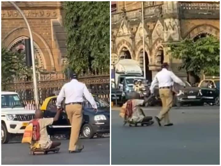 Mumbai Police officer helped the handicapped on the road, winning the hearts of millions Trending News: मुंबई पुलिस के अधिकारी ने सड़क पर की विकलांग की मदद, वीडियो जीत रहा लाखों का दिल