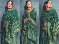 Hina Khan Photos: मांग में टीका, बालों में गुलाब लगाए हिना खान लगीं परियों की रानी, हरे सूट में एक्ट्रेस दिखीं गजब की खूबसूरत