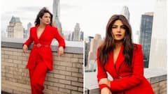 Priyanka Chopra Photos: লাল প্যান্টস-স্যুট, নয়া লুকে নজর কাড়লেন প্রিয়ঙ্কা চোপড়া