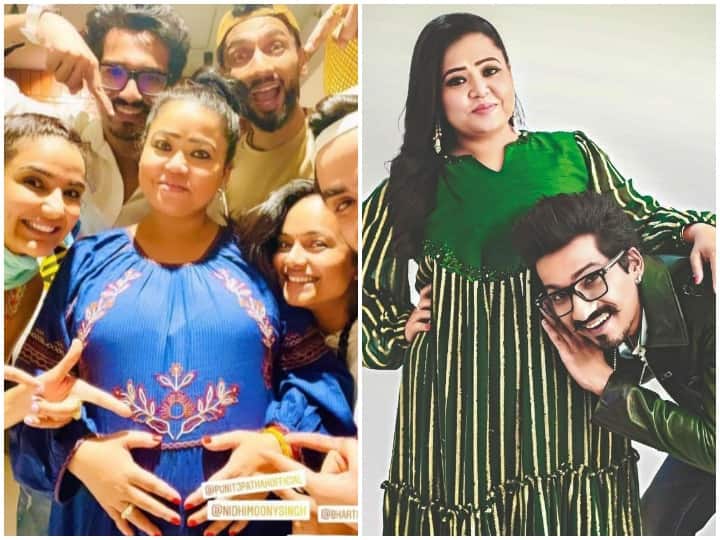 Bharti Singh Flaunts Baby Bump: कॉमेडियन भारती सिंह (Bharti Singh) और हर्ष लिंबाचिया (Haarsh Limbachiyaa) बहुत जल्द मम्मी-पापा बनने वाले हैं. ऐसे में पति हर्ष लिंबाचिया के साथ बेबी बंप फ्लॉन्ट  करते भारती की कुछ तस्वीरें सामने आई हैं.