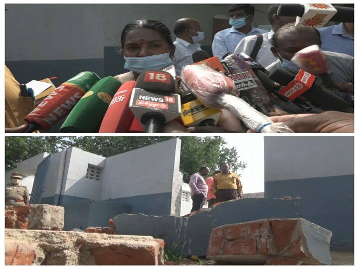 A team led by the Nellai District Chief Education Officer inspected the school where the toilet wall collapsed on the 2nd day. நெல்லை பள்ளி கட்டட விபத்து - இரண்டாவது நாளாக முதன்மை கல்வி அலுவலர் ஆய்வு