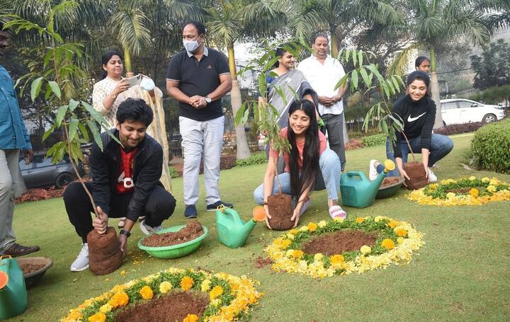 తాజాగా శ్యాం సింగరాయ్ మూవీ టీమ్ గ్రీన్ ఇండియా ఛాలెంజ్లో భాగస్వాములు అయ్యారు. జూబ్లీహిల్స్ ప్రసాసన్ నగర్ లోని జీహెచ్ఎంసీ పార్కులో హీరో నాని, హీరోయిన్స్ కృతిశెట్టి, సాయి పల్లవి, నిర్మాత బోయినపల్లి వెంకట్ తమ వంతుగా కొన్ని మొక్కలు నాటారు.