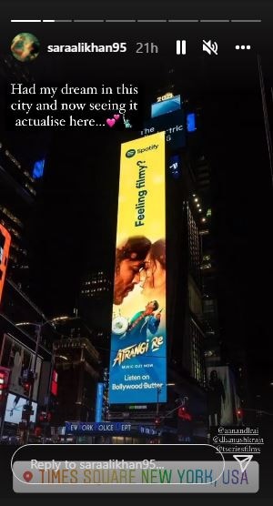 Sara Ali Khan Is On Cloud Nine As 'Atrangi Re' Poster Features On NYC's Times Square. See Post