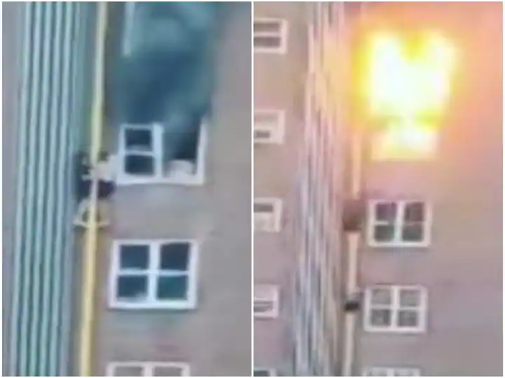 Watch Video: Two youths trapped on fifth floor due to fire Watch Video : ਅੱਗ ਲੱਗਣ ਕਾਰਨ ਪੰਜਵੀਂ ਮੰਜ਼ਿਲ 'ਤੇ ਫਸੇ ਦੋ ਨੌਜਵਾਨ, ਪਾਈਪ ਦੇ ਸਹਾਰੇ  ਉਤਰ ਕੇ ਬਚਾਈ ਜਾਨ