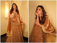 Alia Bhatt Photos: माथे पर बिंदी, कानों में झुमके और गोल्डन लहंगे में दिखा आलिया भट्ट का अबतक का सबसे ज्यादा खूबसूरत अंदाज