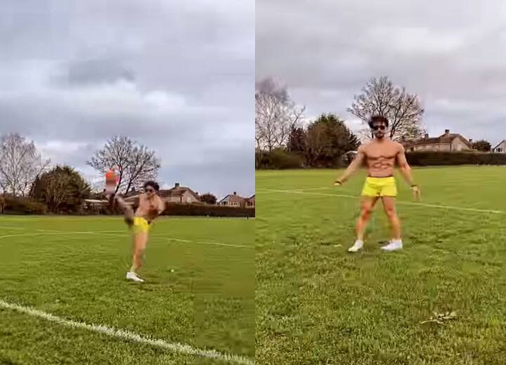 कड़ाके की ठंड में शर्टलेस होकर फुटबॉल खेल रहे Tiger Shroff ने मारी ऐसी किक, कमाल देख रह जाएंगे दंग Tiger shroff shows her powerfull kick play football, actor In Britain shooting for ganpath कड़ाके की ठंड में शर्टलेस होकर फुटबॉल खेल रहे Tiger Shroff ने मारी ऐसी किक, कमाल देख रह जाएंगे दंग