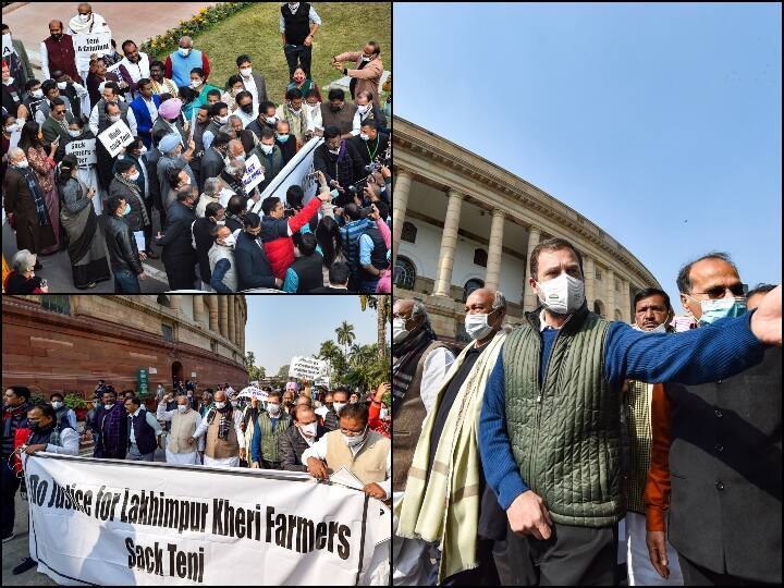 केंद्रीय गृह राज्य मंत्री अजय मिश्र टेनी के इस्तीफे और बर्खास्तगी की मांग को लेकर लगातार विपक्ष सरकार पर हमलावर है. मगलवार को भी संसद के दोनों सदनों में इसको लेकर विपक्ष का हंगामा जारी रहा. (तस्वीर: पीटीआई)