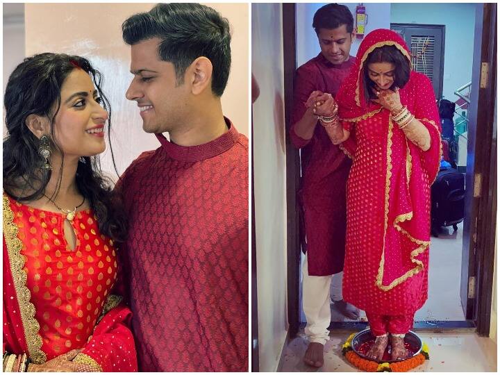 Aishwarya Sharma Griha Pravesh Photos: स्टार प्लस (Star Plus) के शो गुम है किसी के प्यार में (Ghum Hai Kisikey Pyaar Meiin) फेम नील भट्ट और ऐश्वर्या शर्मा (Neil Bhatt And Aishwarya Sharma) ने कुछ दिनों पहले शादी की थी. अब हाल ही में एक्ट्रेस ने गृह प्रवेश की तस्वीरों को इंस्टाग्राम पर शेयर किया है.