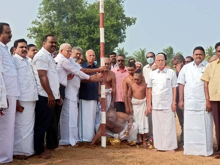 175th Celebration  of  Thiruvaiyaru Thiyagaraja held this morning திருவையாறு தியாகராஜரின் 175வது ஆராதனை விழா - பந்தக்கால் நடும் பணி தொடங்கியது