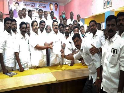 AIADMK clash in Cuddalore, the application form held with police security கடலூர் : அதிமுக கோஷ்டி மோதல் எதிரொலி : காவல்துறை பாதுகாப்புடன் நடைபெற்ற விண்ணப்ப படிவம் பெரும் நிகழ்ச்சி