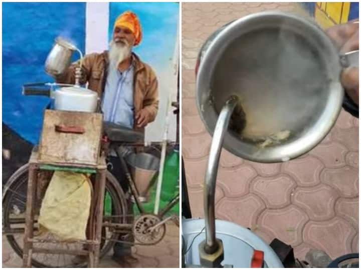 person made a pressure cooker coffee machine by jugaad In Gwalior viral video Watch: ग्वालियर में प्रेशर कुकर पर जुगाड़ लगाकर शख्स ने बना दी कॉफी मशीन, हैरान हुए लोग