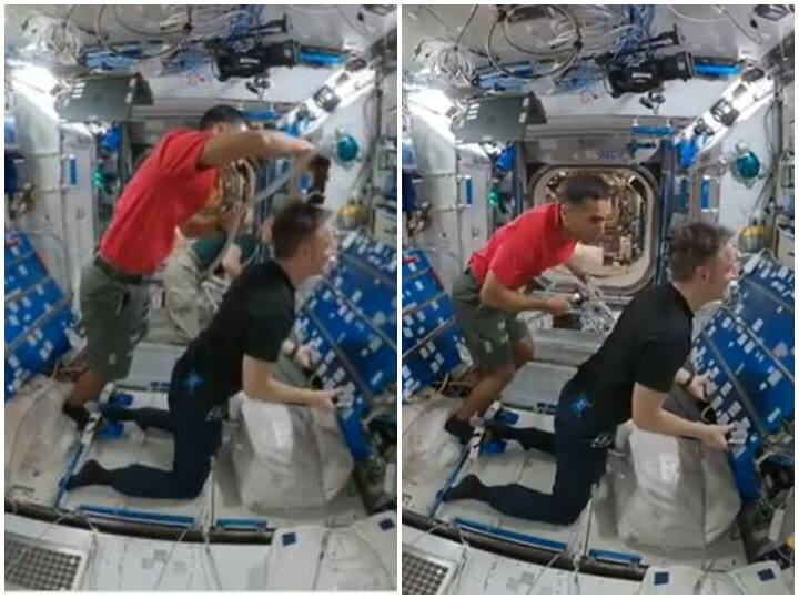 Astronauts got their hair cut in saloon at NASA ISS viral video Watch: नासा के ISS में खुले सैलून में अंतरिक्ष यात्री ने कटवाए बाल, यूजर्स हुए हैरान