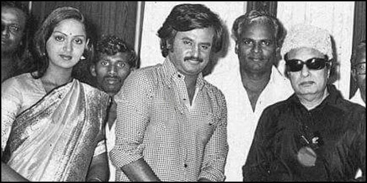 எம்.ஜி.ஆருடன் ரஜினிகாந்த் மற்றும் நடிகை ராதா