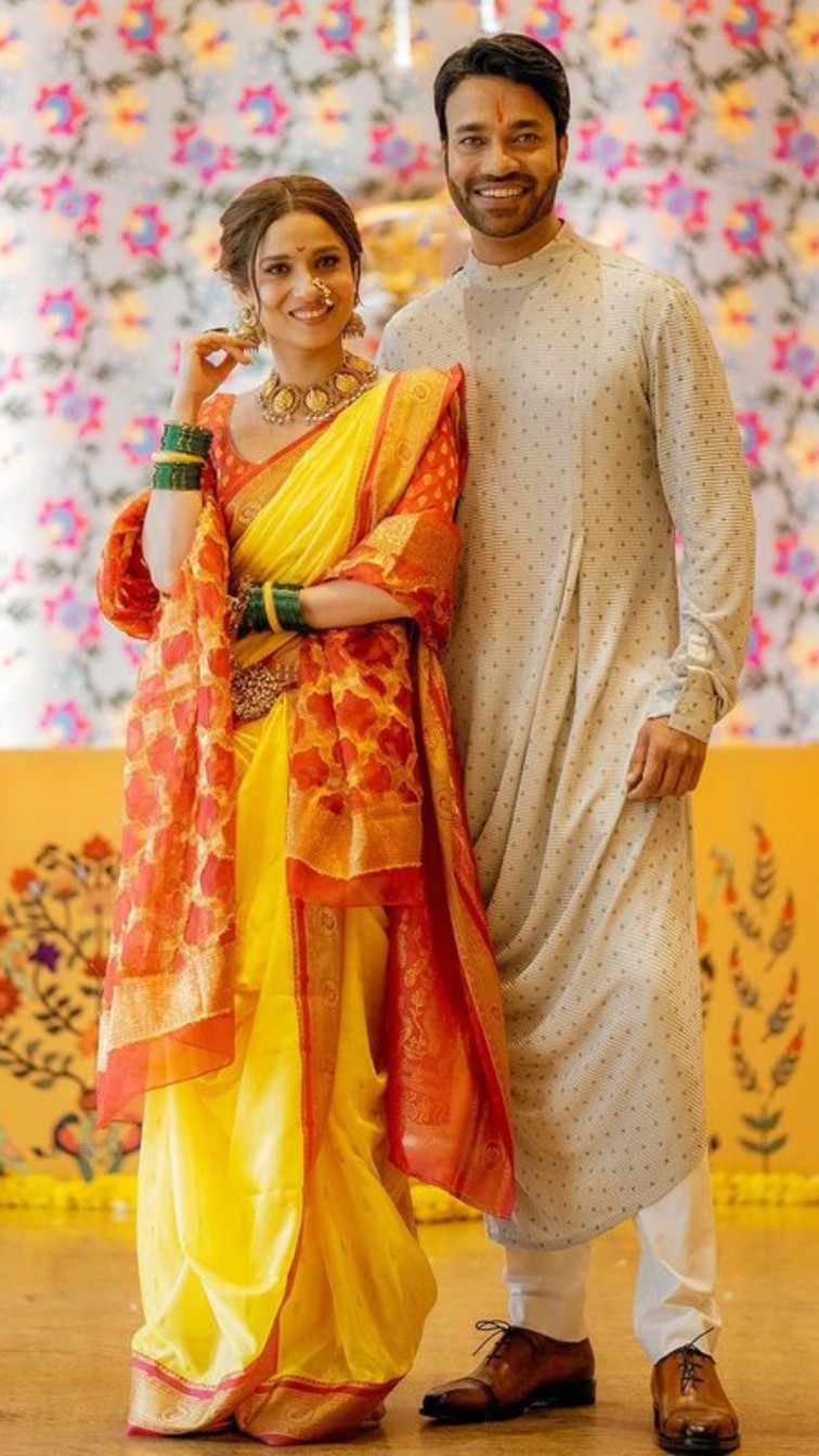 Marathi bride yellow clearance saree