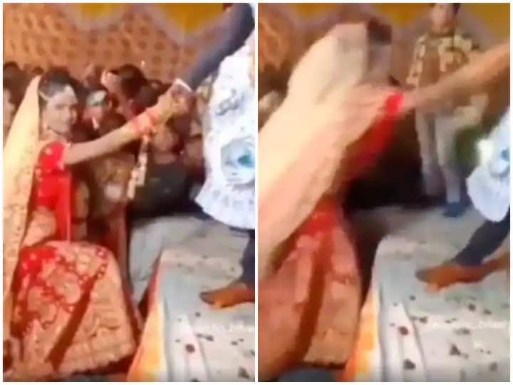Video of groom pull his bride on stage Viral Video: લગ્નના મંડપમાં વરરાજાએ કન્યાને આવતા જોઇને એવી હરકત કરી કે, જોઇને લોકો દંગ થઇ ગયા, જુઓ વીડિયો