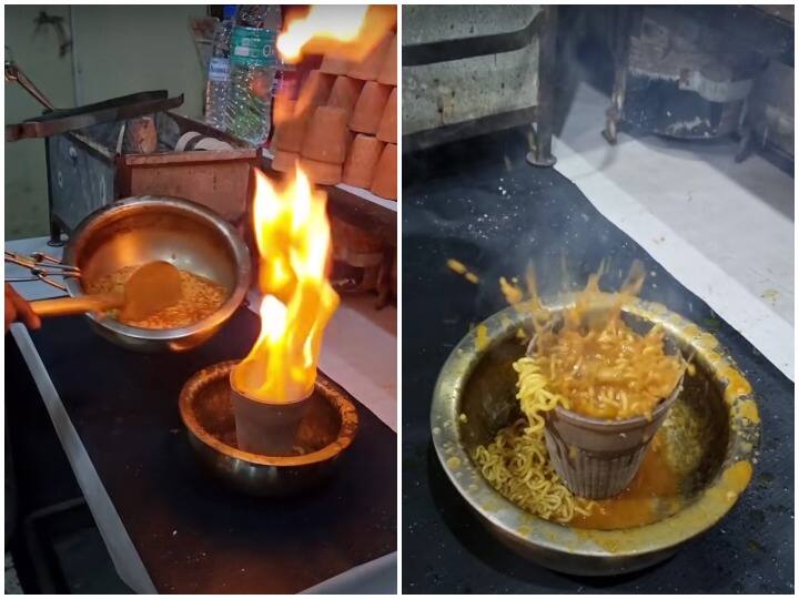 Making video of Tandoori Maggi gone viral see short video Watch: तंदूर के कुल्हड़ में डांस करती दिखी मैगी! इस खास तरीके से की गई तैयार