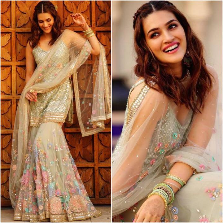 कृति सेनन: मिमी एक्ट्रेस (Kriti Sanon) की ये तस्वीर राजस्थान में ली गई है. इसमें एक्ट्रेस ने मिरर वर्क वाला शरारा सूट पहना है. कुर्ते के साथ शरारा नो डाउट कृति पर जच रहा है.