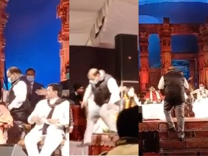 Watch video: Congress MLA 'fights' for chair in Tansen Samaroh in Gwalior Watch Video: நாற்காலிக்காக கோபித்து வெளியேறிய காங்கிரஸ் எம்எல்ஏ… பின்வரிசையில் இடம் ஒதுக்கியதால் அதிருப்தி!