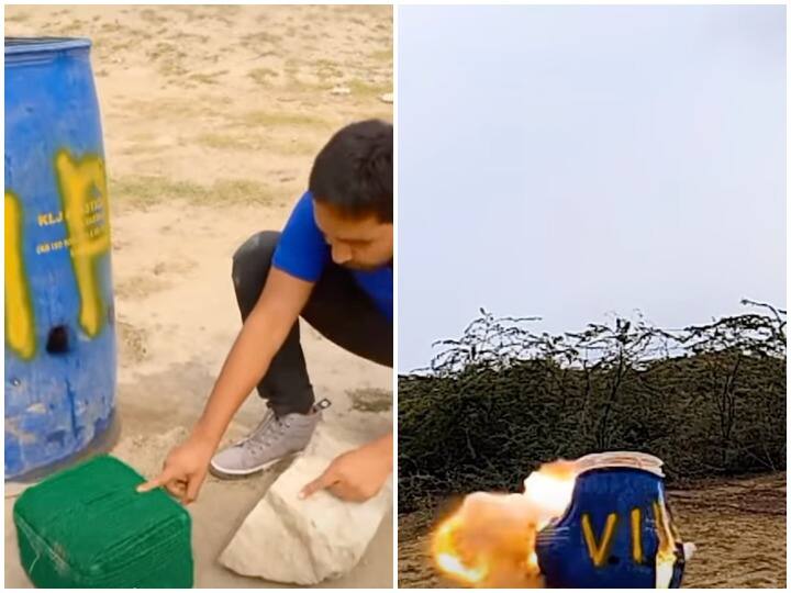 Youtuber done experiment with big sutli bomb in water container viral news Watch: शख्स ने बड़े सुतली बम से किया धमाके का एक्सपेरिमेंट, उड़ाया पानी का ड्रम