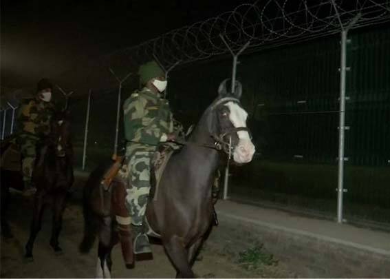 कडाक्याच्या थंडीनंतर या परिसरात सर्वत्र धुकं पडतं आणि त्यामुळे दृश्यमानता कमी होते, त्याचा फायदा घुसखोर अतिरेकी घेण्याची शक्यता असते, अशा संभाव्य घुसखोऱ्या टाळण्यासाठी बीएसएफने गस्त वाढवली आहे. या गस्तीसाठी पायी, घोड्यांवरुन तसंच मोटारबाईकचाही वापर होत आहे. (Photo : ANI )