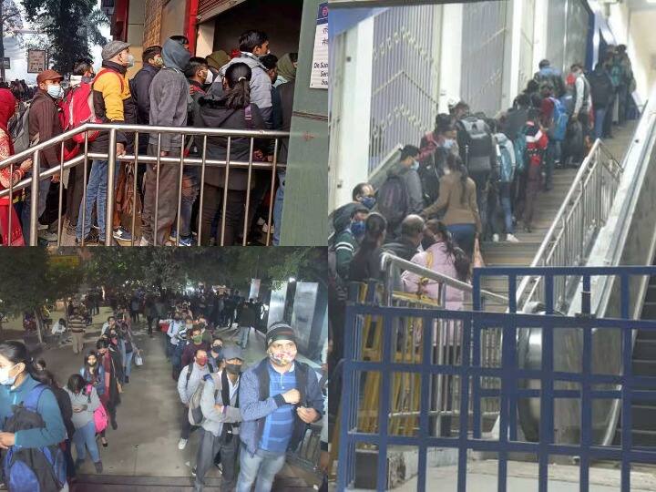 Yellow Alert In Delhi: देश की राजधानी दिल्ली में बढ़ते कोरोना और ओमीक्रोन के मामलों को देखते हुए येलो अलर्ट जारी कर दिया गया है. जिसके तहत सरकार ने कई चीजों पर पाबंदियों लगा दी हैं और कुछ चीजों को 50 प्रतिशत क्षमता के साथ खुलने की अनुमति दी है. इस येलो अलर्ट का सबसे ज्यादा असर दिल्ली के मेट्रो स्टेशन पर देखने को मिला. जहां लोगों को ऑफिस और घर जाने के घंटों लाइन में खड़े होकर इंतजार करना पड़ा.