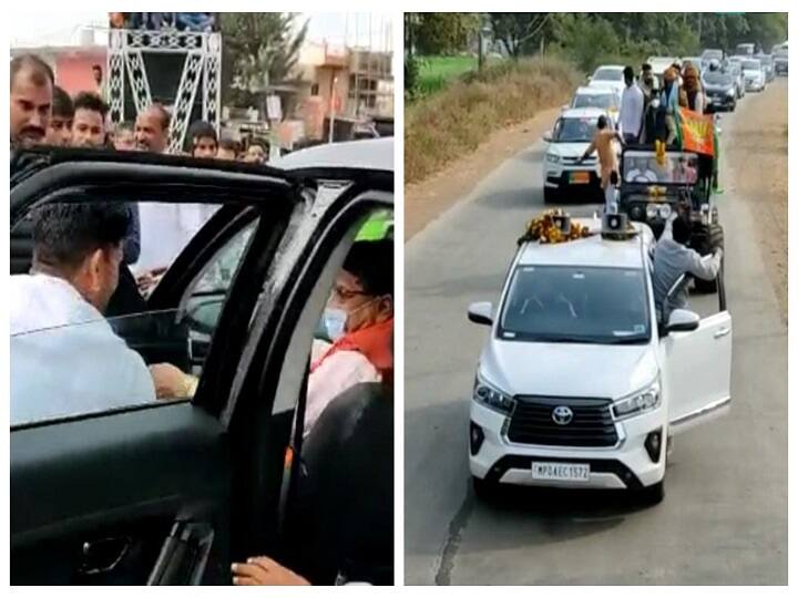 BJP Road Show in Sehore: Corona guidelines broken in bjp mla and yuva Morcha District President road show in Sehore ann सीएम शिवराज के शहर में बीजेपी विधायक और नेताओं ने उड़ाई कोरोना नियमों की धज्जियां, बिना मास्क नजर आए लोग