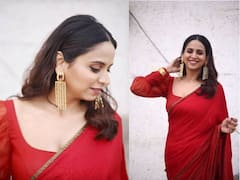 Swanandi Tikekar: स्वानंदीचा रेड साडी लूक व्हायरल; पाहा खास फोटो