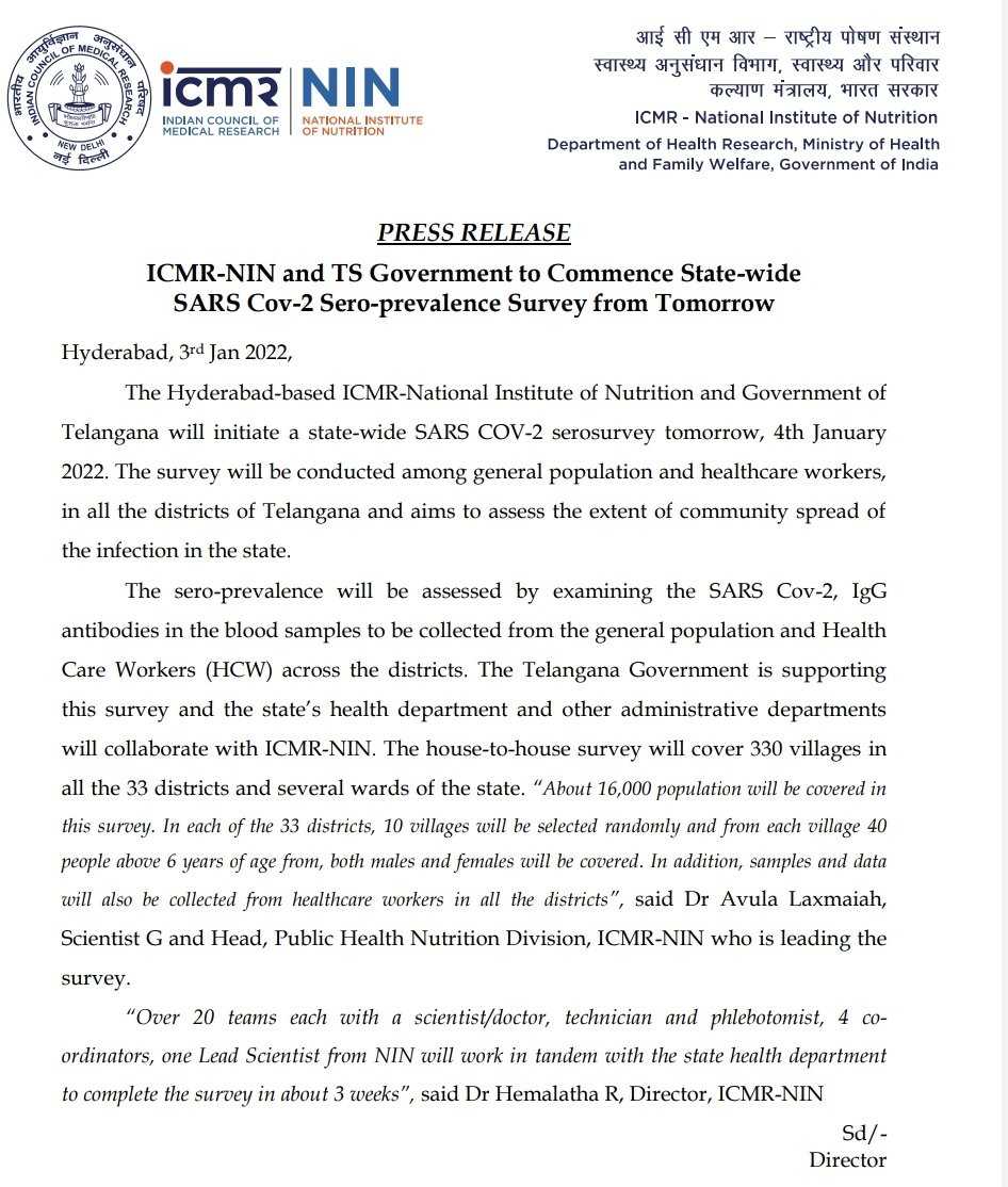 Telangana: ICMR And KCR Govt Collectively Launch Serosurvey To Assess Community Spread Of Covid-19 In State