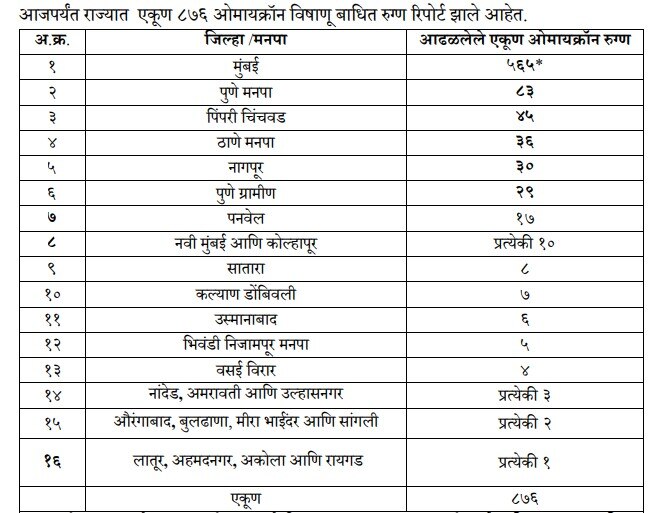  Omicron Cases In Maharashtra : 381 रुग्णाची ओमायक्रॉनवर मात, राज्यातील रुग्णसंख्या 876 वर